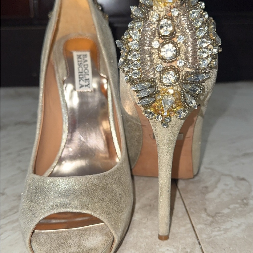 Badgley Mischka Glittering Gold Embellished Heels